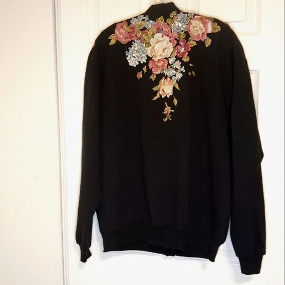 VTG Hand Embellished Sweatshirt Floral Vinyl Applique 80's Eclectic Grandma XL - Picture 2 of 13